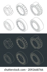 Stylized vector illustration of isometric blueprints of bearings sectional view