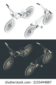 Ilustración vectorial estilizada de planos isométricos de la bicicleta BMX