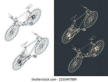 Stylized vector illustration of isometric blueprints of road bike