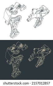 Ilustración vectorial estilizada de planos isométricos del derailleur trasero