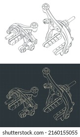 Ilustración vectorial estilizada de planos isométricos de la pinza de freno de la bicicleta de carretera