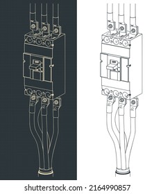 Stylized vector illustration of isometric blueprints of power circuit breaker