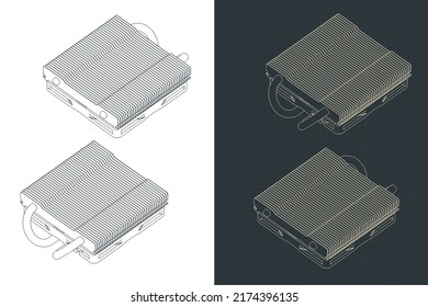 Stilisierte Vektorgrafik isometrischer Entwürfe von schlankem CPU-Kühler