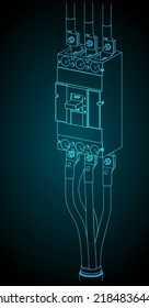 Stylized vector illustration of isometric blueprints of power circuit breaker