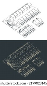 Ilustración vectorial estilizada de planos isométricos de relés