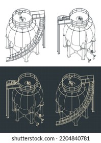 Stilisierte Vektorgrafik isometrischer Entwürfe kugelhaltiger Lagertanks