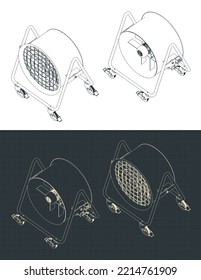 Stylized vector illustration of isometric blueprints of industrial fan