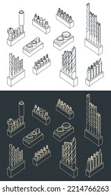 Stylized vector illustration of isometric blueprints of hand tools