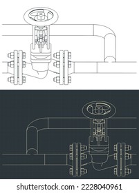 Ilustración vectorial estilizada de planos isométricos del cierre de la válvula de vapor de derivación