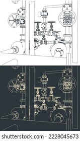 Ilustración vectorial estilizada de planos isométricos del sistema de estación de bombeo de agua