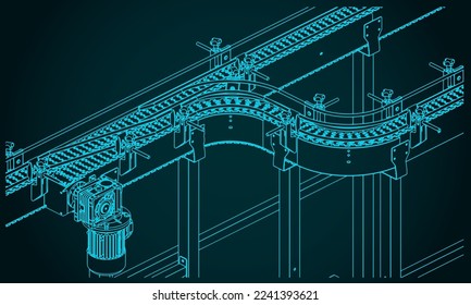 Ilustración vectorial estilizada de planos isométricos del transportador de enlace flexible