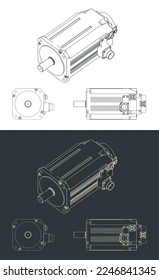 Stylized vector illustration of isometric blueprints of DC servo motor