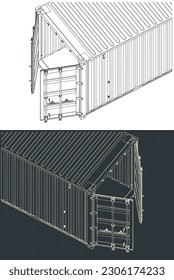 Stilisierte Vektorgrafik isometrischer Entwürfe von Frachtcontainern, Nahaufnahme
