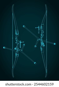 Ilustração vetorial estilizada de esquemas isométricos do alvo recurve bow kit