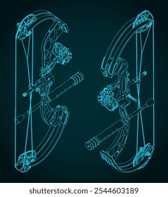 Ilustración vectorial estilizada de planos isométricos de un arco compuesto
