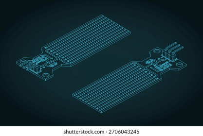 Ilustración vectorial estilizada de planos isométricos del sensor de nivel de agua Arduino