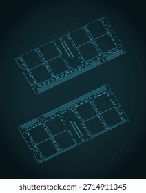 Ilustração vetorial estilizada de esquemas isométricos do módulo RAM do laptop