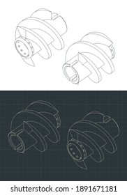 Stylized Vector Illustration Of Isometric Drawings Of Inducer For Cryogenic Pump