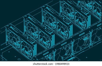 Ilustración vectorial estilizada de dibujos isométricos de una explotación minera