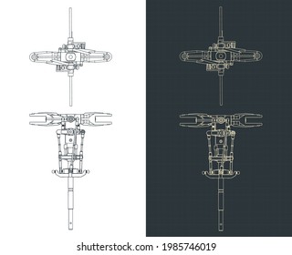 Stylized vector illustration of isometric drawings of helicopter main rotor