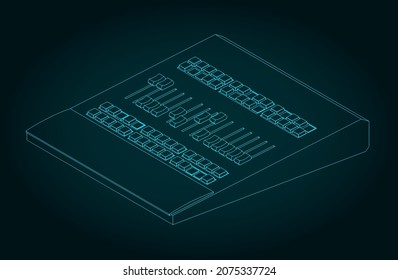 Stylized vector illustration of isometric drawings of mixing control surface