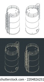 Stylized vector illustration of isometric drawings of storage tank