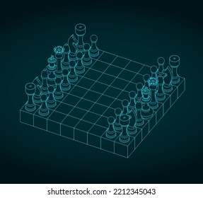 Stylized vector illustration of isometric drawings of chess board