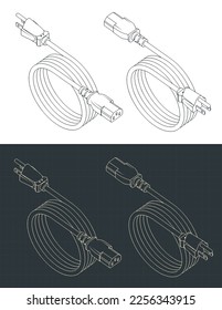 Ilustración vectorial estilizada de dibujos isométricos del cable de alimentación estándar estadounidense