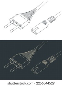 Ilustración vectorial estilizada de dibujos isométricos de dos cables de alimentación de popa