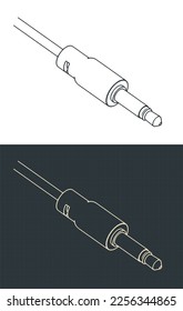 Stylized vector illustration of isometric drawings of 3.5 mm mini-jack