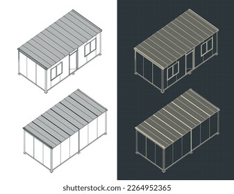 Stilisierte Vektorgrafik isometrischer Zeichnungen eines Containerhauses