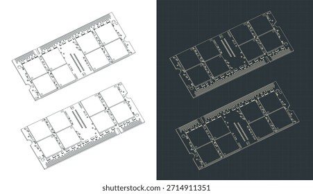 Ilustração vetorial estilizada de desenhos isométricos do módulo RAM do laptop