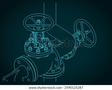 Stylized vector illustration of isometric drawings of ball valves