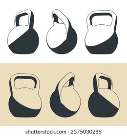 Stylized vector illustration of kettlebells for weightlifting and workout