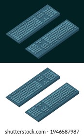 Stylized vector illustration of keyboard isometric color drawings