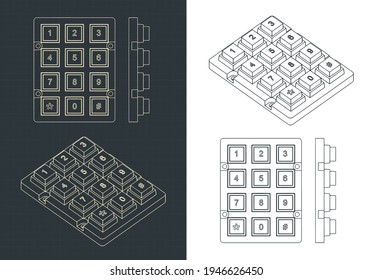Stylized vector illustration of тumeric keyboard module drawings