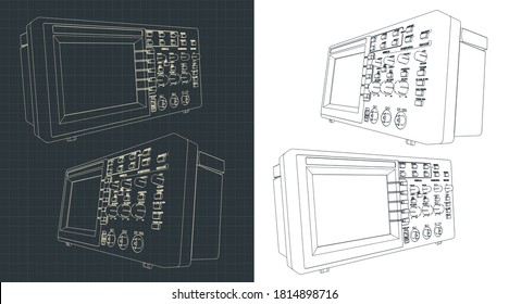 Ilustración vectorial estilizada de dibujos de osciloscopio de laboratorio