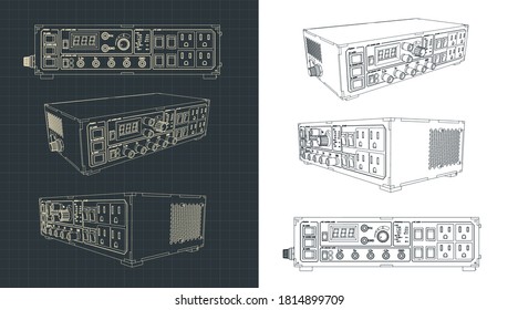 Stylized vector illustration of laboratory power supply drawings