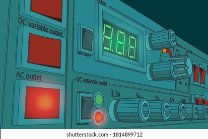 Ilustración vectorial estilizada del cierre de la fuente de alimentación de laboratorio