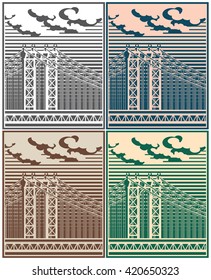 Stylized vector illustration of a large cable-stayed bridge