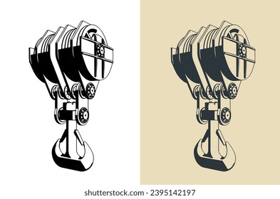 Ilustración vectorial estilizada de un gran gancho de grúa cierre