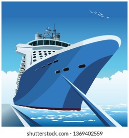 Stylized vector illustration of a large cruise ship at the pier