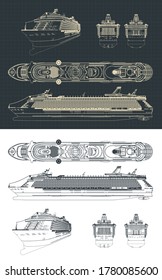 Ilustración vectorial estilizada de los dibujos de un gran barco de crucero