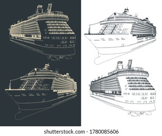 Ilustración vectorial estilizada de los dibujos de un gran barco de crucero