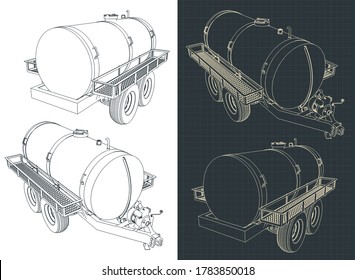 Stylized vector illustration of a large water tank trailer drawings