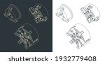 Stylized vector illustration of lathe chuck mini set drawings