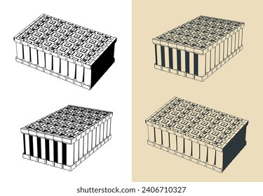 Stylized vector illustration of lithium ion battery pack