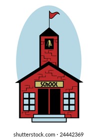 Stylized Vector Illustration Of A Little Red School House