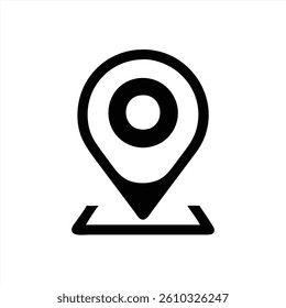 A stylized vector illustration of a location pin placed on a map. The design features a prominent circular point and a triangular base, emphasizing directional focus.