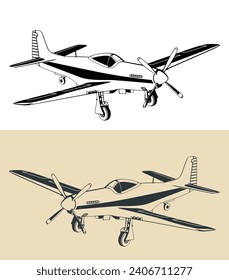 Ilustración vectorial estilizada del combatiente de largo alcance, de un solo asiento y bombardero utilizado durante la Segunda Guerra Mundial